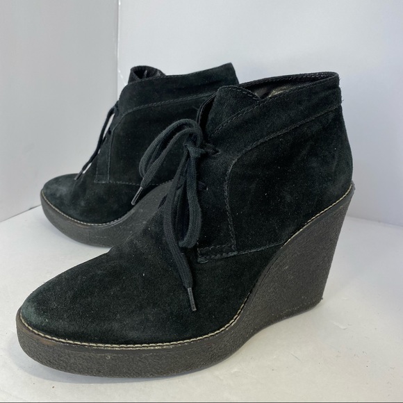 Aquatalia Women's Vianna Suede Desert Wedge Booties 8 M Black - Picture 1 of 7